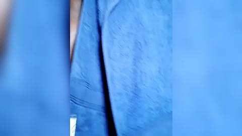 Media: Close-up video of a blue cloth with a textured, slightly wrinkled surface. The background is blurred, emphasizing the fabric's rich hue and subtle creases. The image captures a soft, natural light reflecting off the material.