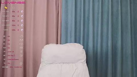 Media: Video of a white pillow on a bed with pastel-colored curtains. Text overlay shows a schedule with times and events. Soft, muted colors create a serene atmosphere.