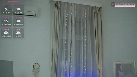 Media: Video of a room with a gray curtain, a dreamcatcher on the wall, an air conditioner, and a digital thermometer displaying 15\u00b0C.